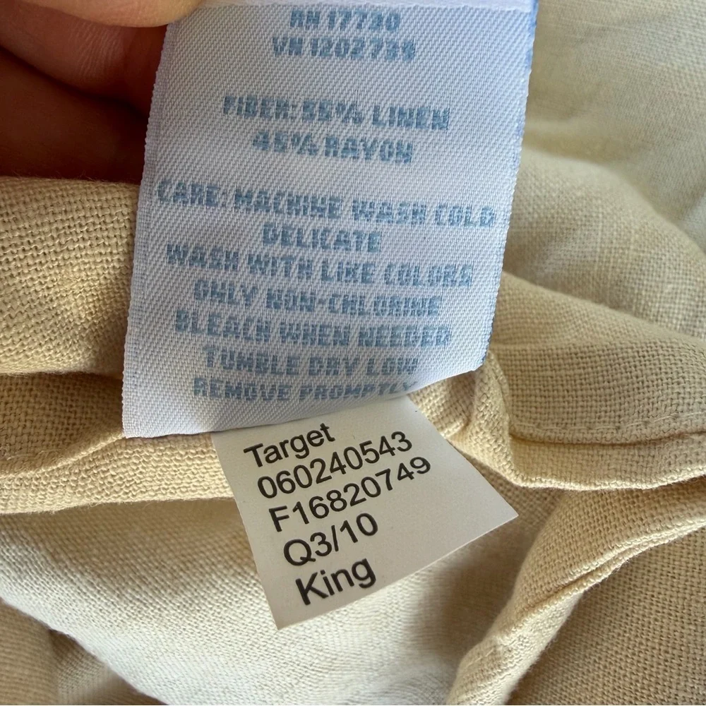 Simply Shabby Chic Ruffled Linen Blend King 3-Piece Duvet Cover Set Oatmeal NIP